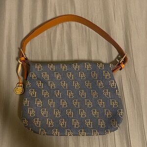 DOONEY & BOURKE Denim Blue Canvas & Leather Monogram Small Purse
